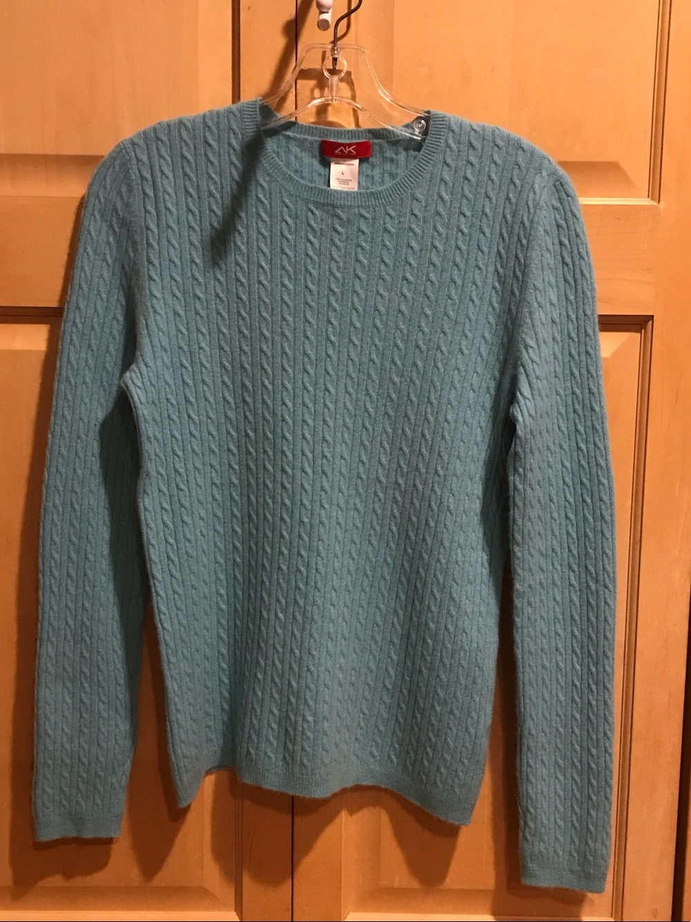 Anne Klein Sport Light Teal Cable Knit Cashmere Sweater